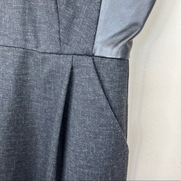 Madewell dress women's 2 V neck leather insets ponte sleeveless knee length gray - Picture 9 of 12